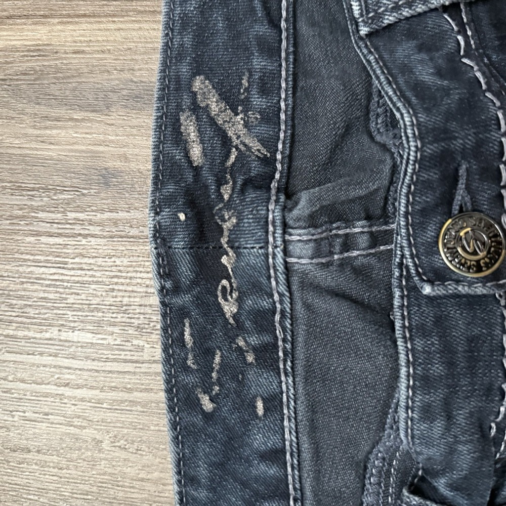7 for all Mankind Denim Jeans 14 Wide Leg Y2K Pocket Stitching Boot Cut Distress - Picture 3 of 12